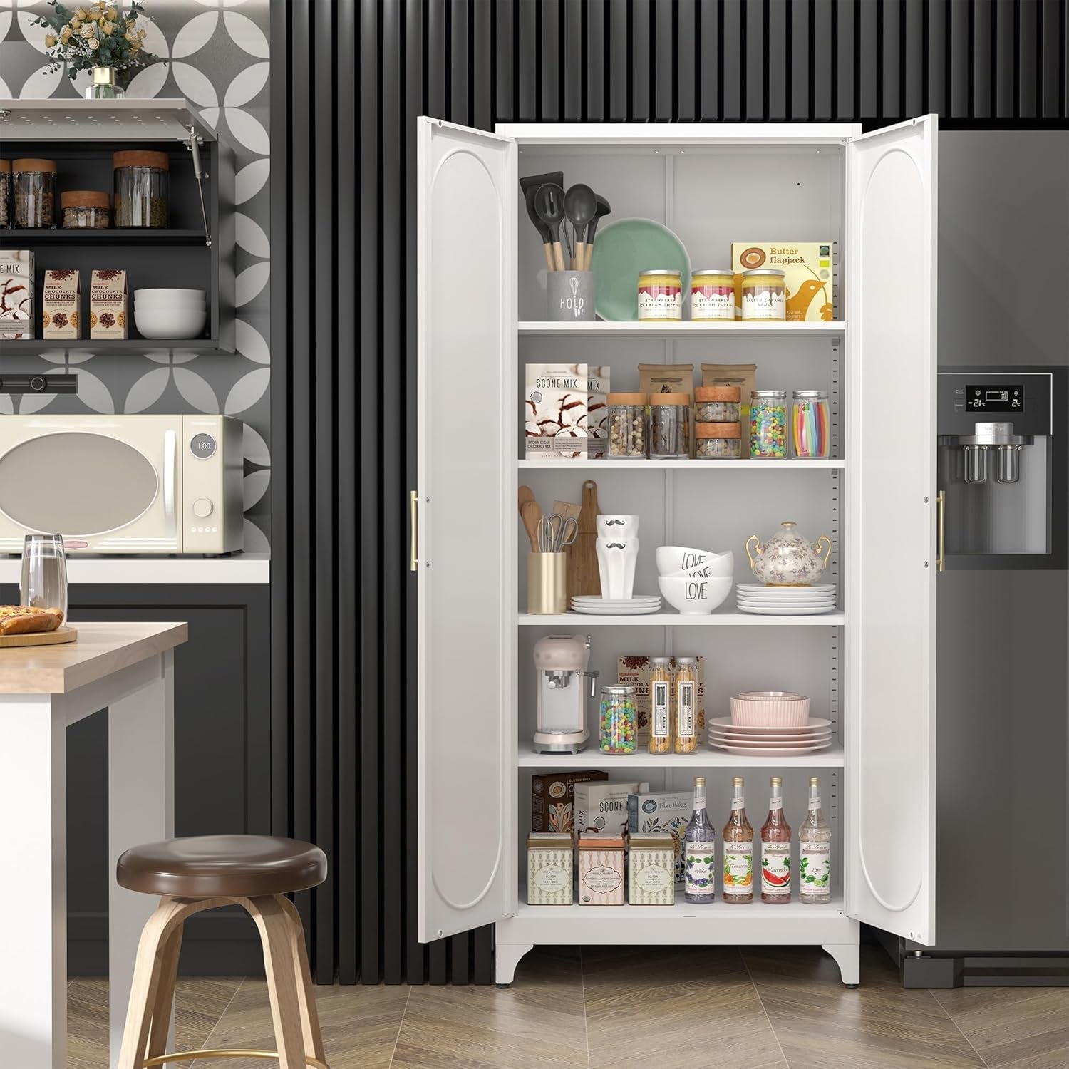 Seventy Five Inch White Industrial Grade Pantry Cabinet Storage