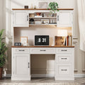 White 67Inch Rustic Farmhouse Executive Desk Hutch