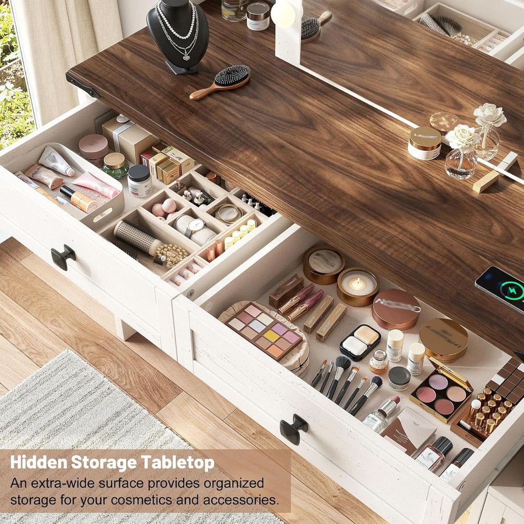 Celestial White Makeup Vanity Desk With Illumination