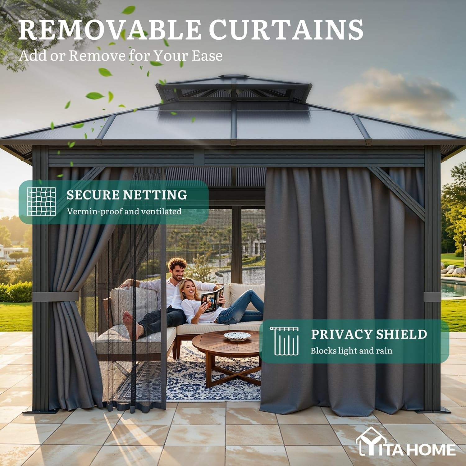 10X10FT Polycarbonate Gazebo With Rainproof Canopy