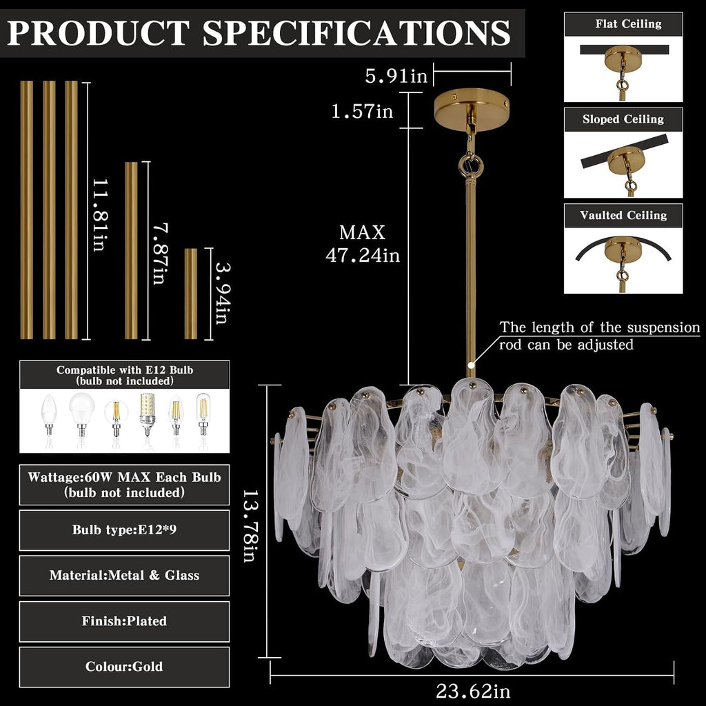 Gold Crystal Glass Chandelier 23.6 Inches Lighting