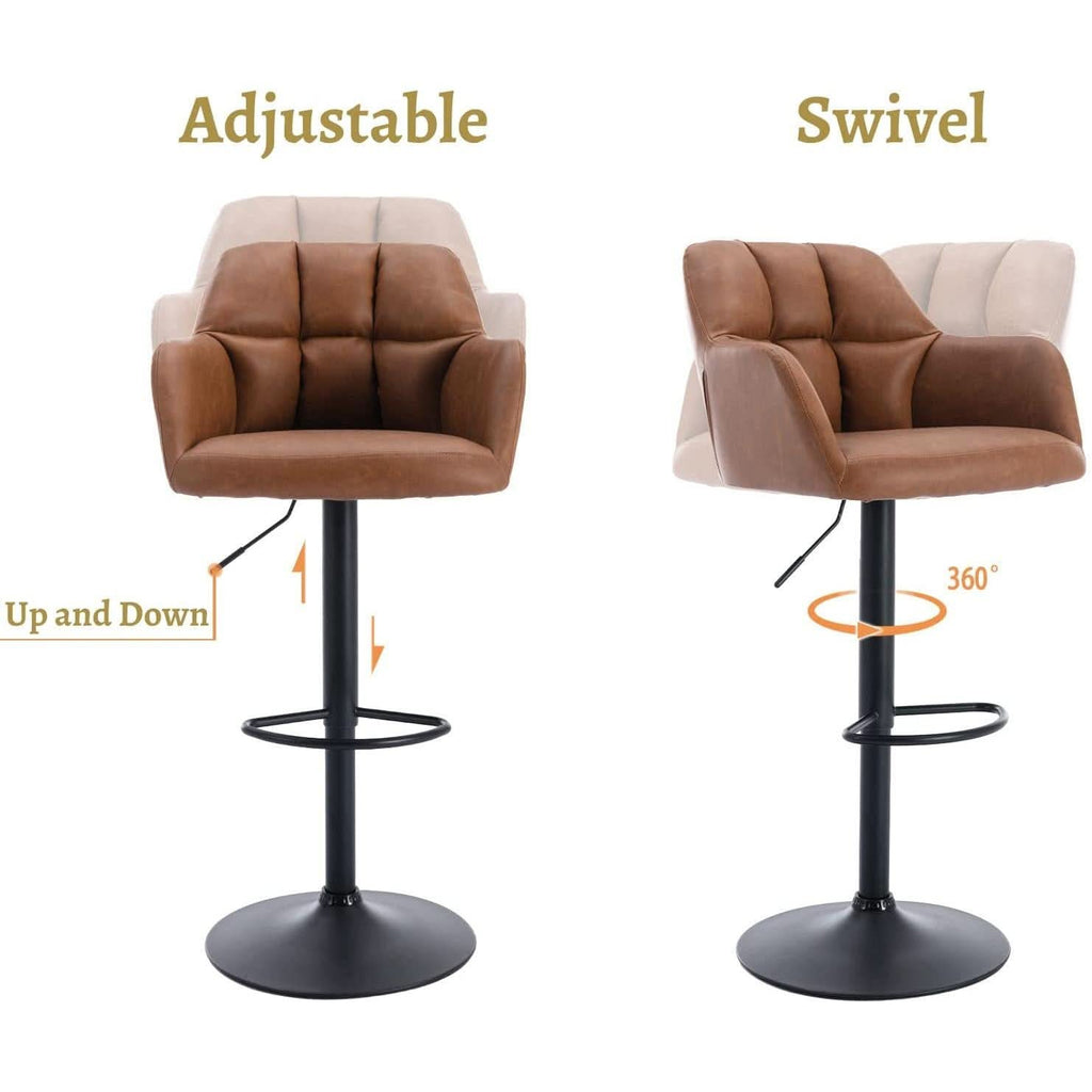 Modern Leather Swivel Bar Stool With Backrest And Armrests