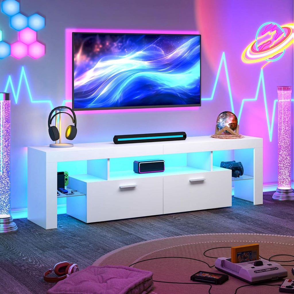 63 Inch White TV Stand With Premium LED Illumination