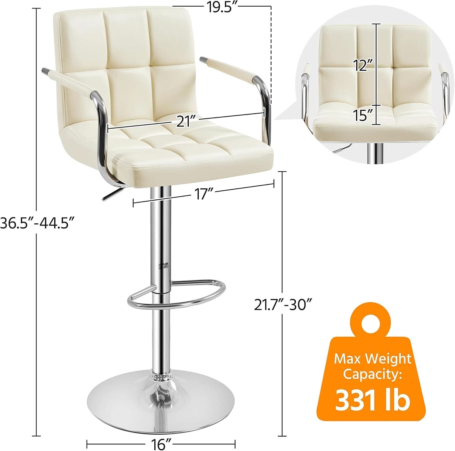 Beige Tall Bar Stools Adjustable Swivel Set Of Two