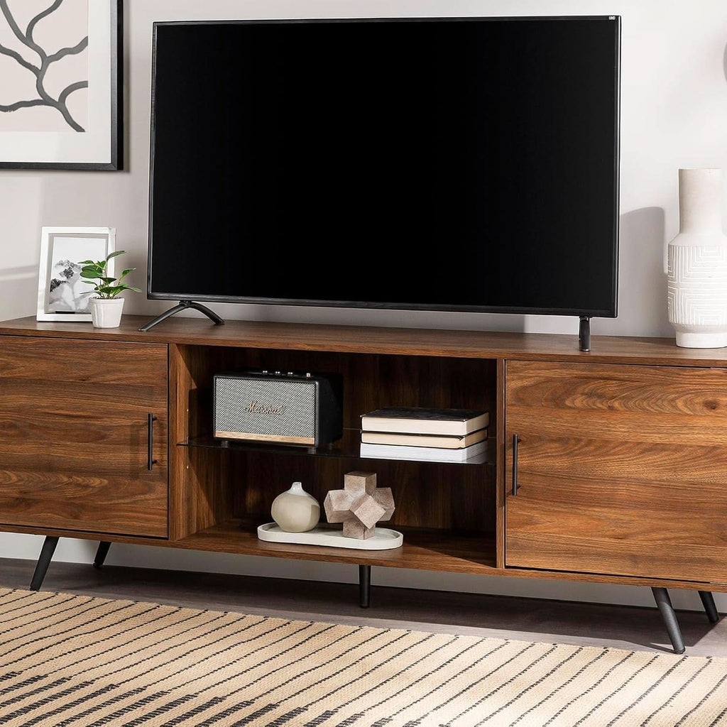 Dark Walnut TV Entertainment Console With Shelving