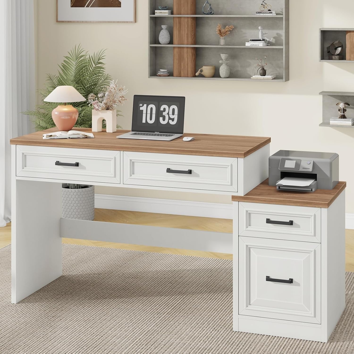 61 Inch Distressed Farmhouse Computer Desk Storage