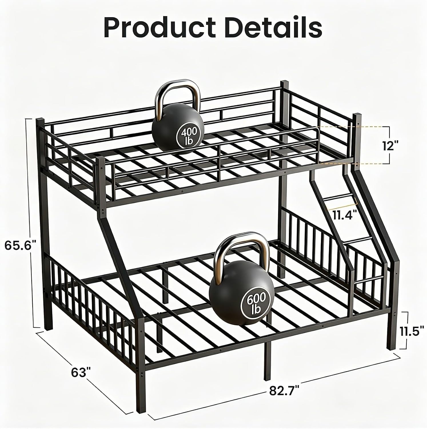 Twin XL Over Queen Industrial Grade Bunk Bed Structure