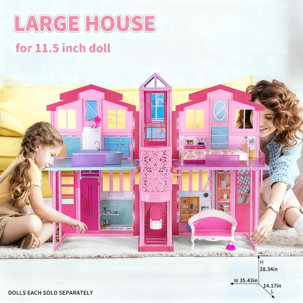 Foldable Dollhouse With Elevator And Spacious Rooms