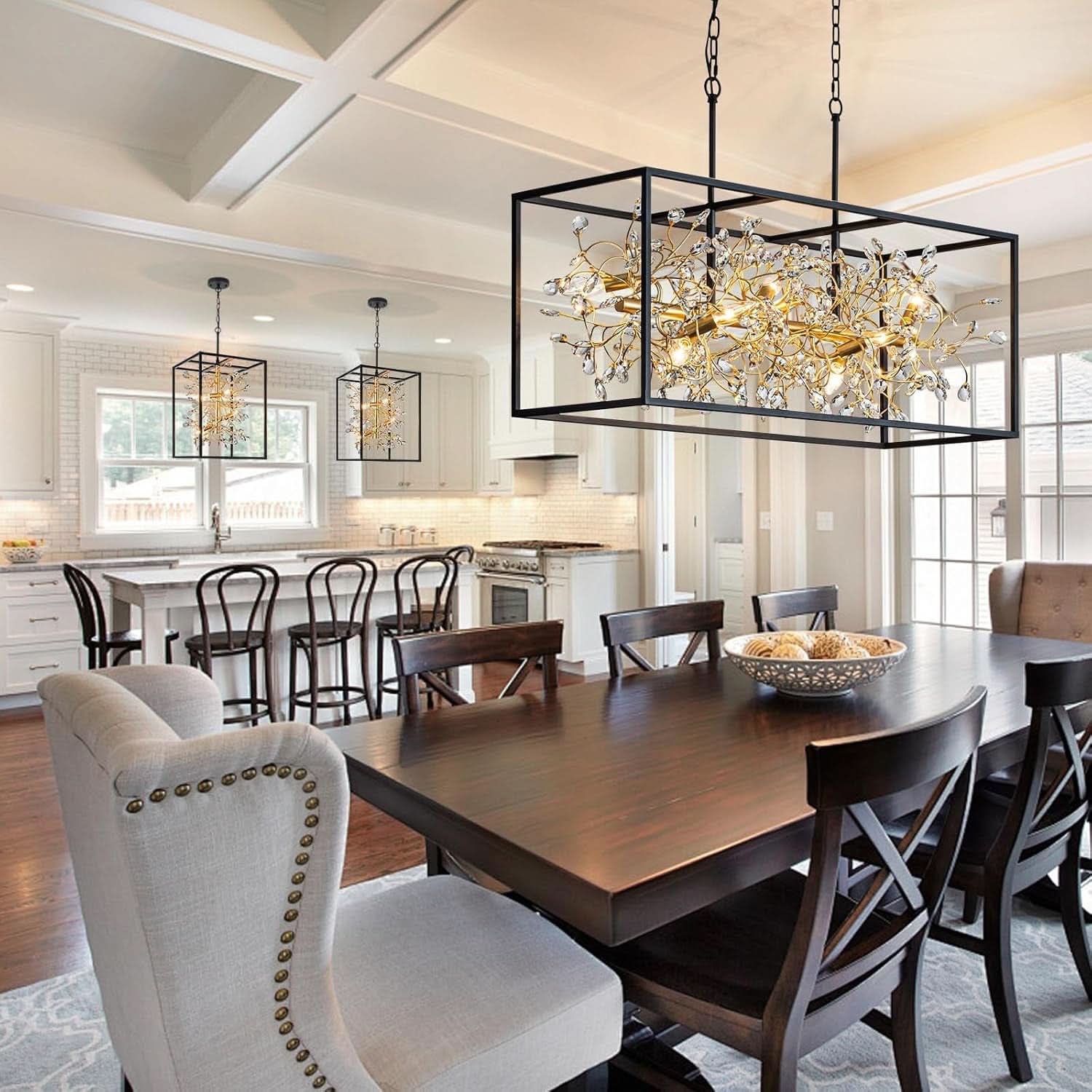 Metallic Blackened Gold Crystal Chandelier Four Light