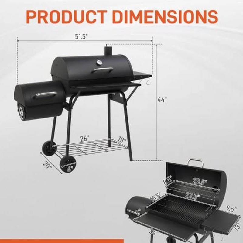 Barrel Charcoal Grill With Offset Smoker Large Capacity