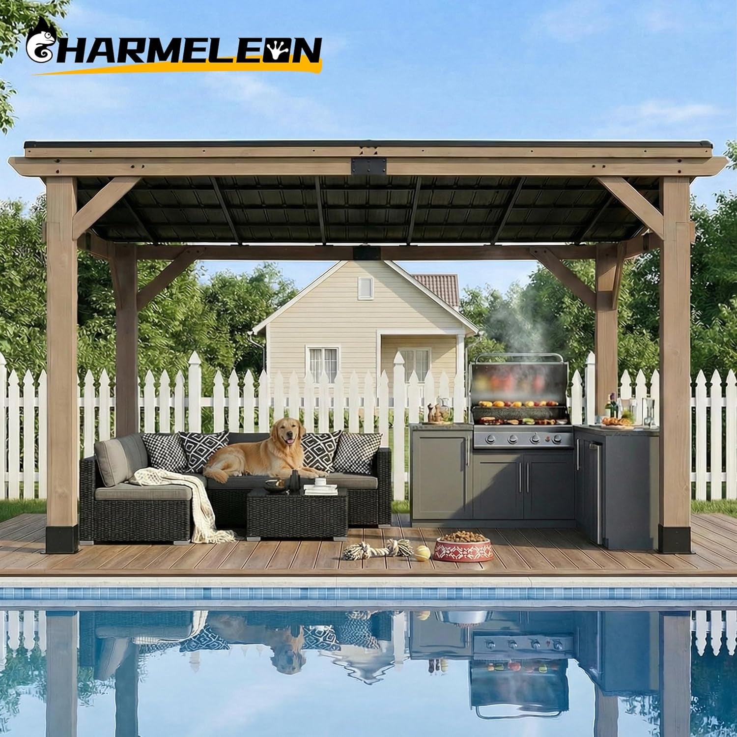 10x12 Cedar Gazebo Gray Weatherproof Sloped Roofing