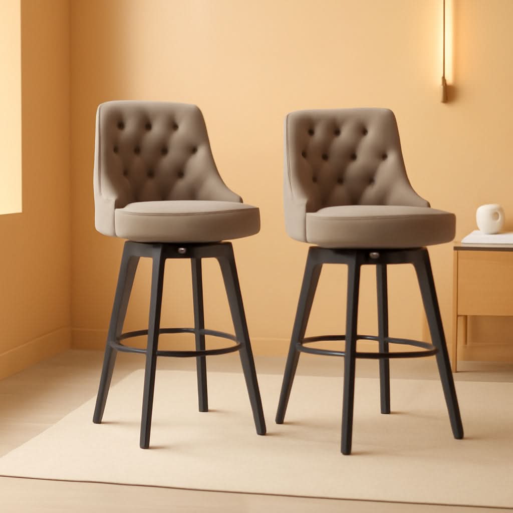 Bar Stool 30 Inch Stone Grey Upholstered 360 Degree Swivel