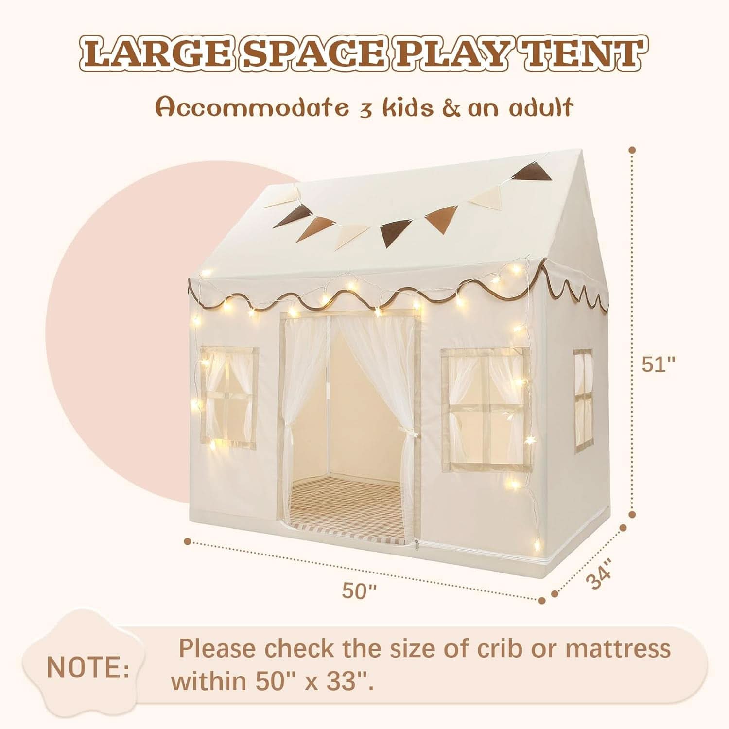 Cream Kids Play Tent Large 50 Inches Wide By34 Deep Indoor Outdoor