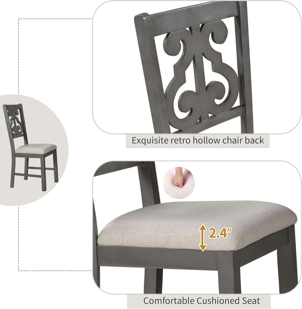 Gray Round Shaped Retro Antiqued Dining Table Curved Legs