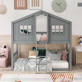 Gray Twin Over Twin House Bunk Bed With Roof For Kids