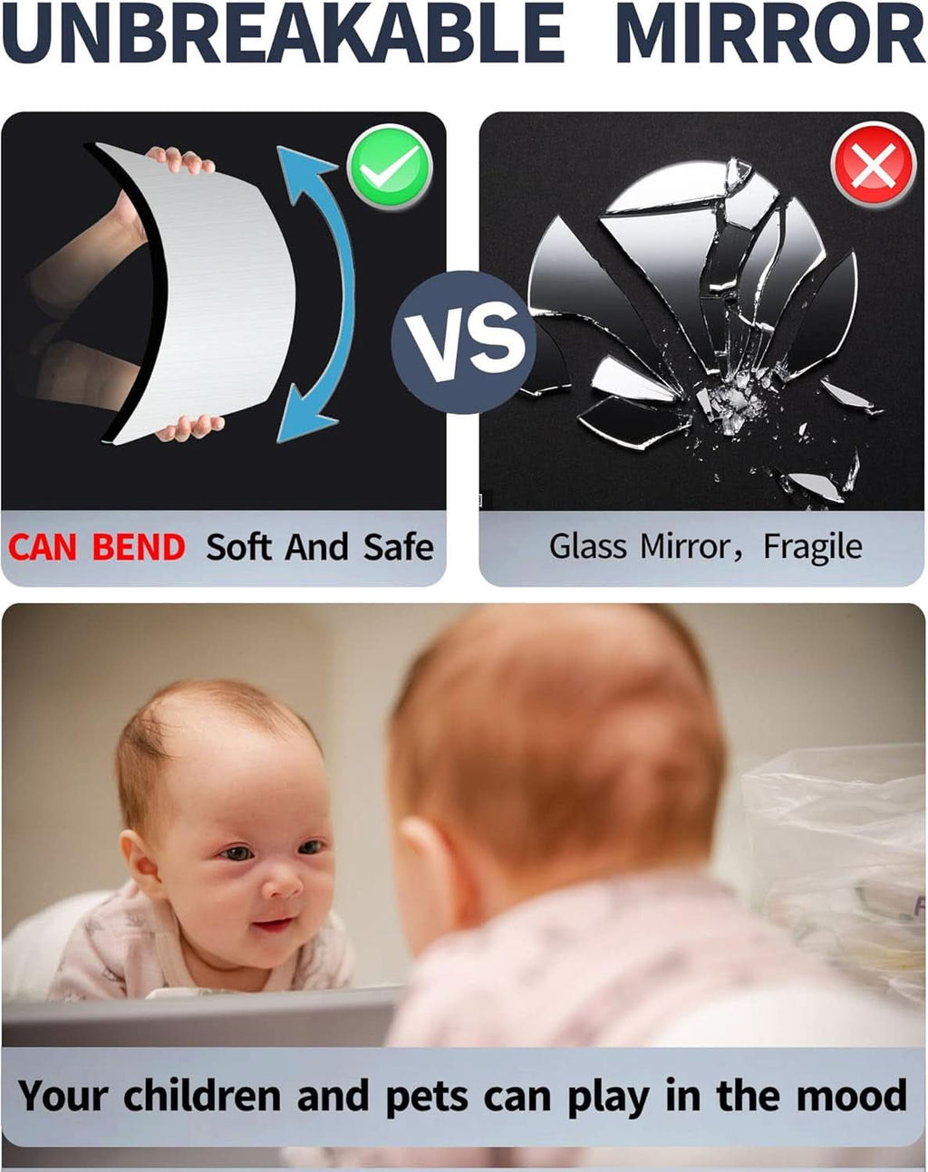 Kids Safety Shatterproof Mirror 12x12 Acrylic Plexiglass