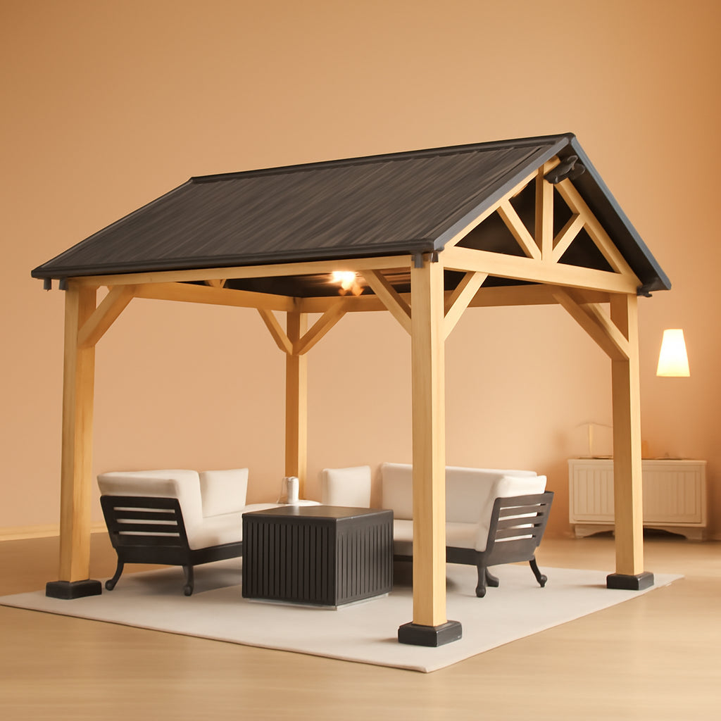 10x12 Outdoor Wooden Gazebo With Weatherproof Roof