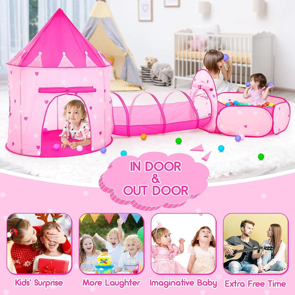 Pink 3in1 Kids Play Tent Set With Ball Pit And Tunnel