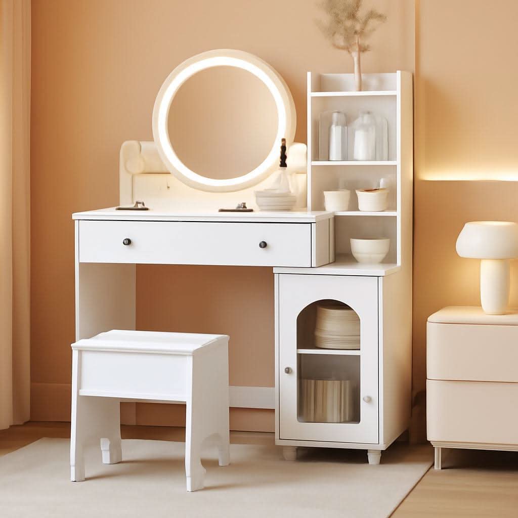 White Kids Premium Vanity Table Illuminated Mirror
