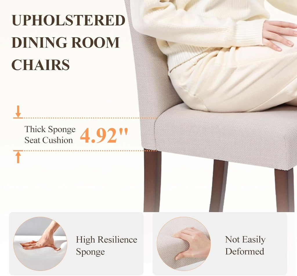 Beige Upholstered Parsons Dining Chairs Hardwood Legs