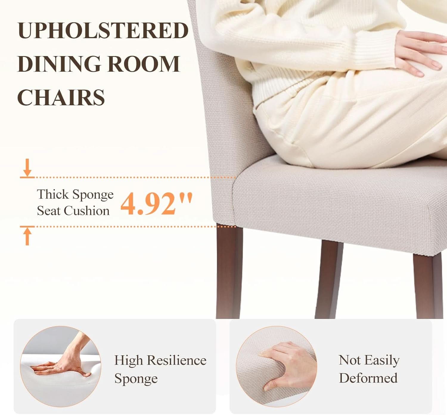 Beige Upholstered Parsons Dining Chairs Hardwood Legs
