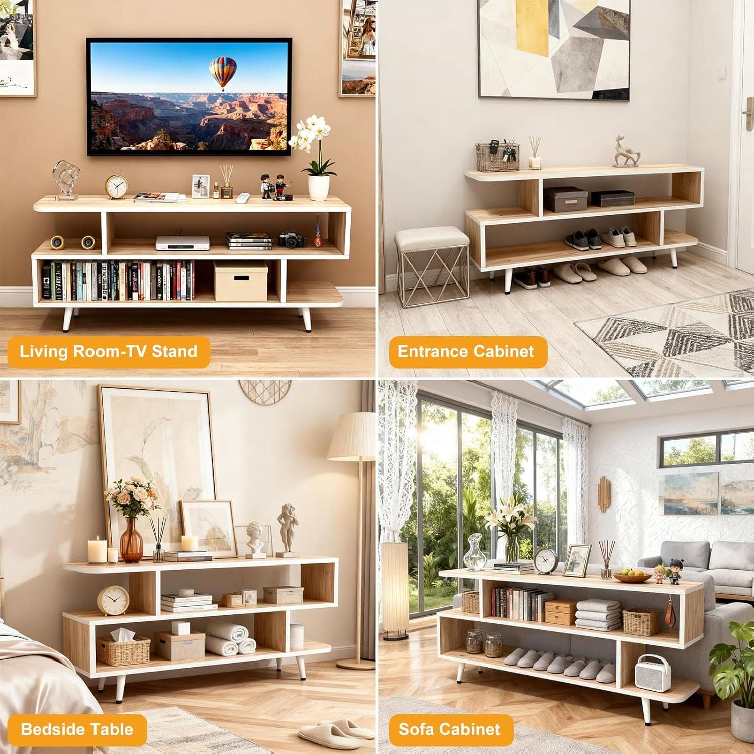 Walnut Finish 65 Inch TV Stand With Storage Cabinet Solutions