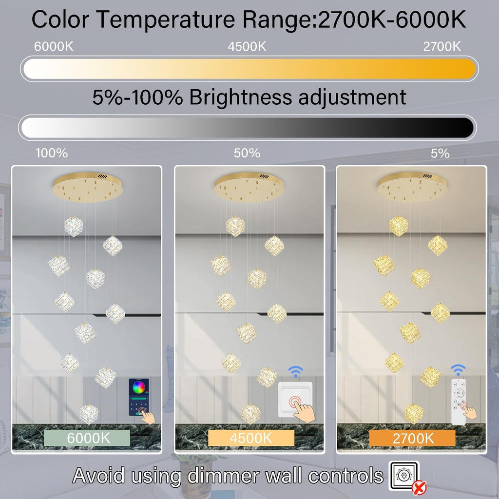 Gold Crystal LED Chandelier Staircase Ceiling Light