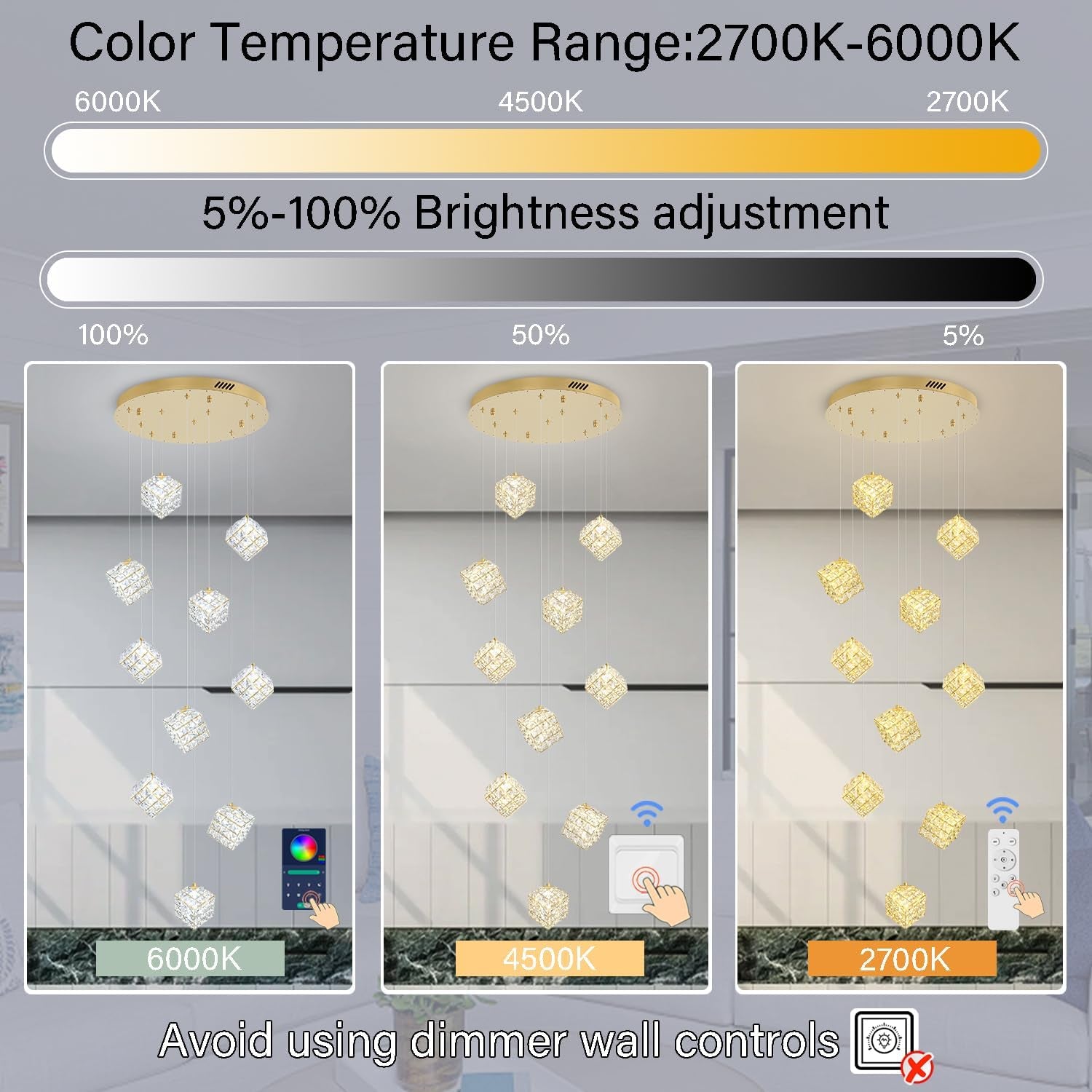 Gold Crystal LED Chandelier Staircase Ceiling Light