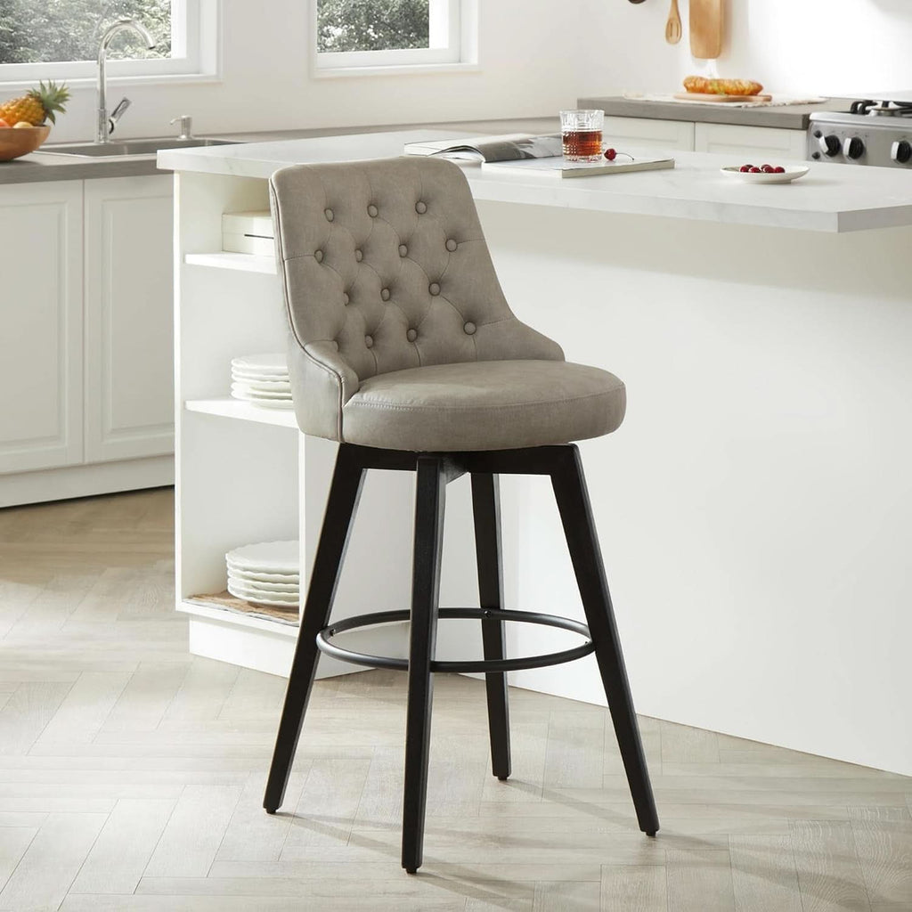 Bar Stool 30 Inch Stone Grey Upholstered 360 Degree Swivel