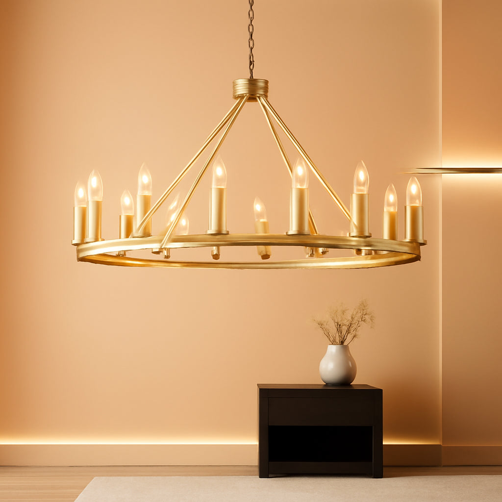 Golden 48 Inches Wagon Wheel Chandelier Industrial