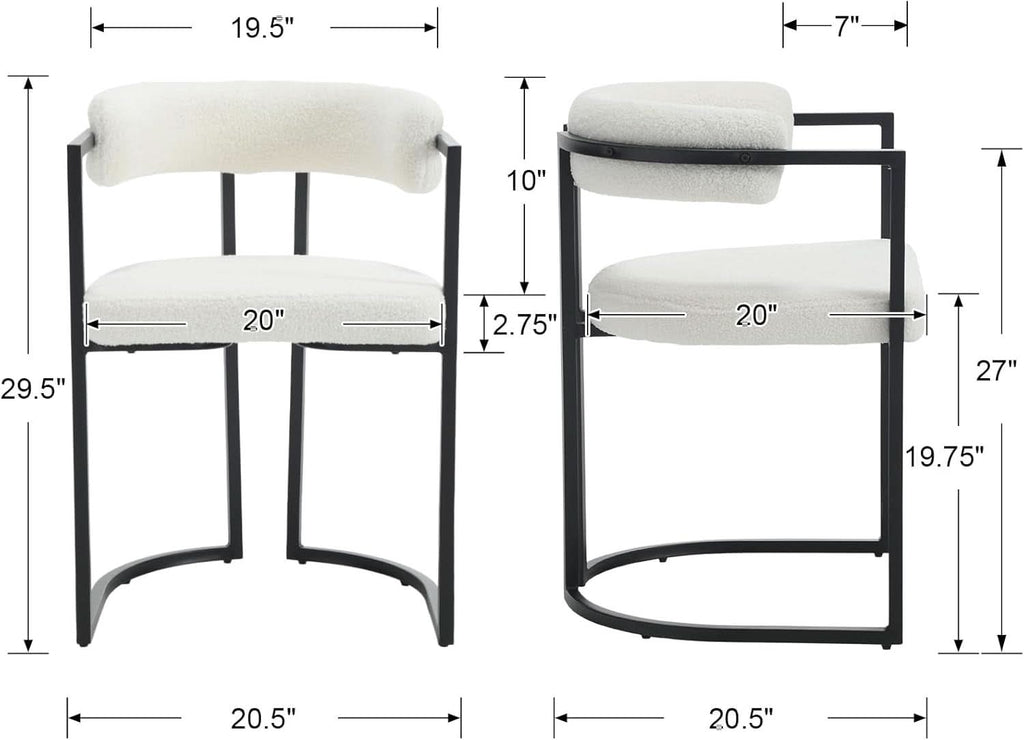 White Sherpa Upholstered Barrel Dining Chairs Pair
