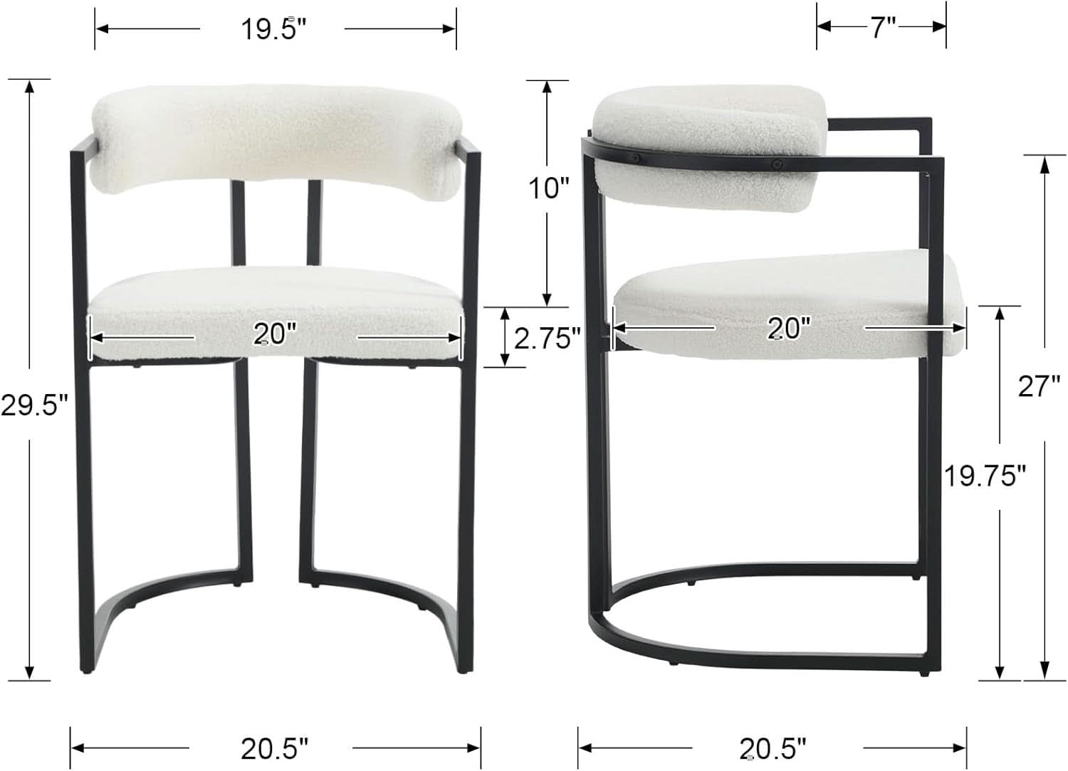 White Sherpa Upholstered Barrel Dining Chairs Pair