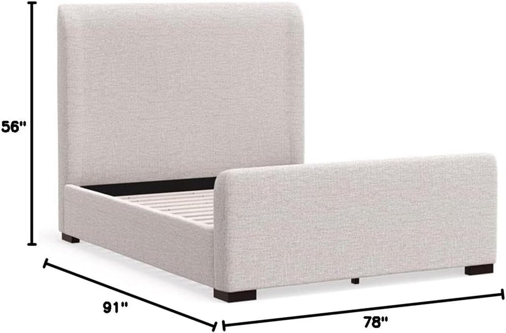 California King Platform Bed Stone Beige Upholstered