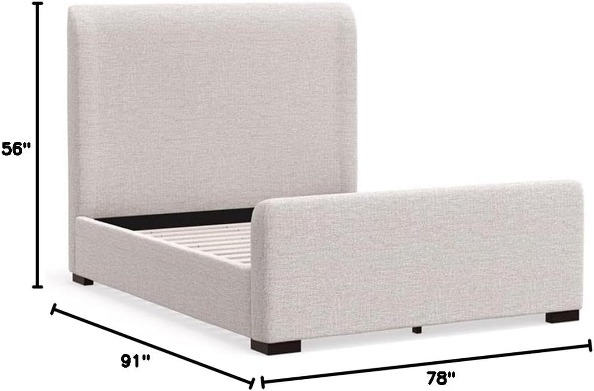 California King Platform Bed Stone Beige Upholstered