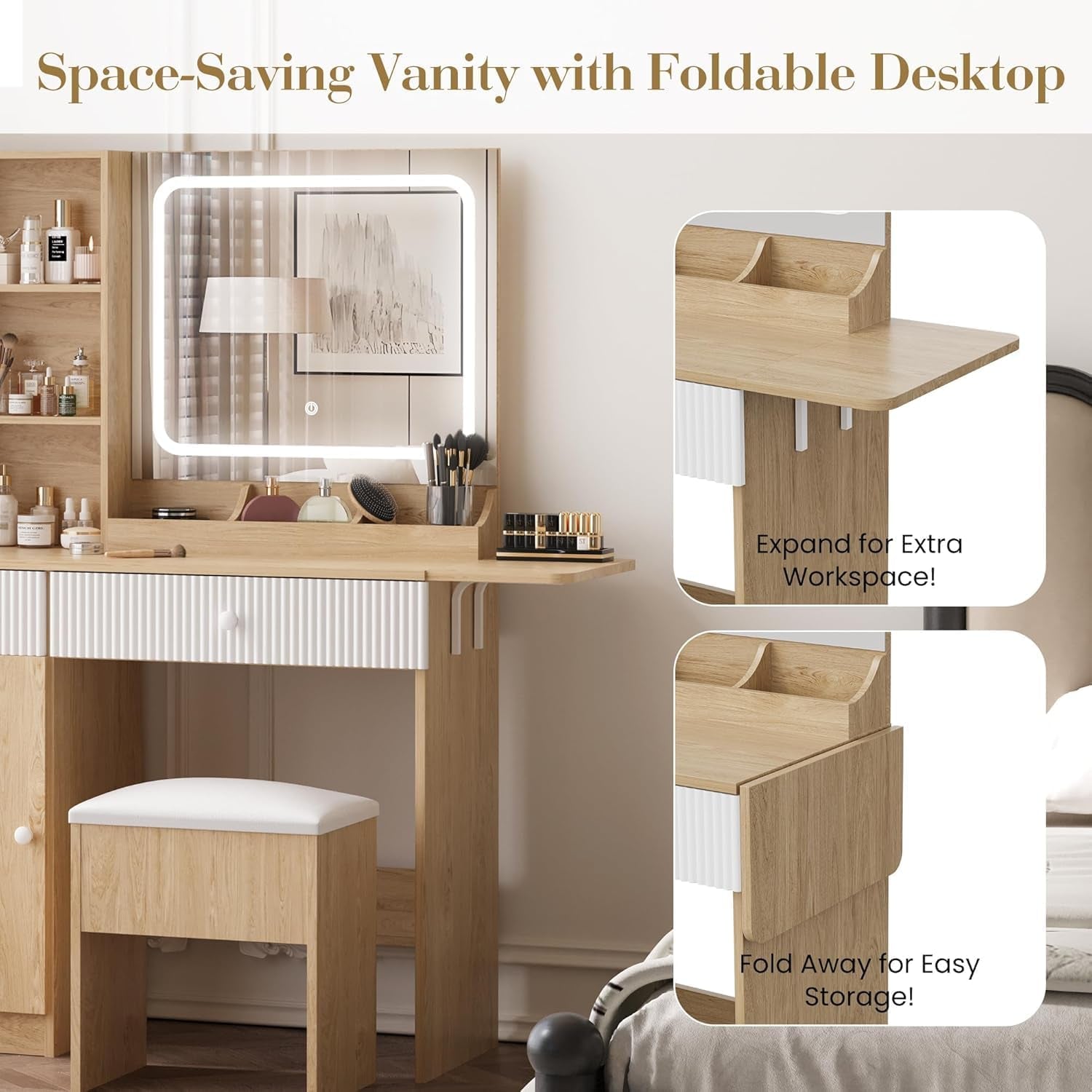 Makeup Vanity Desk With Illuminated Mirror Drawers
