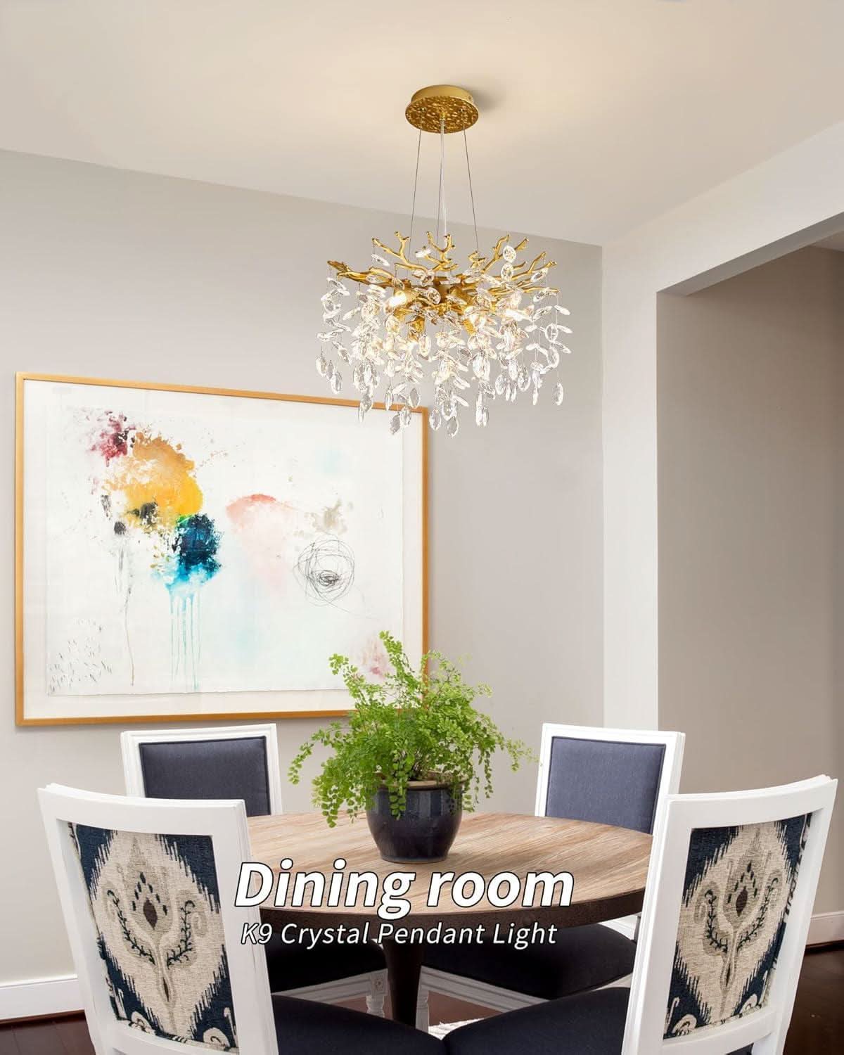 Gold Crystal Chandelier Elegant 18 Inch Ceiling Light