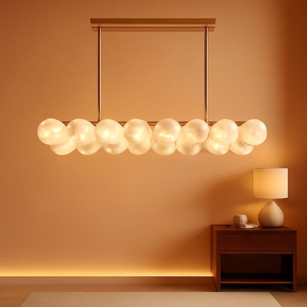 Gilded Rectangular Glass Chandelier 38.2 Inch Light
