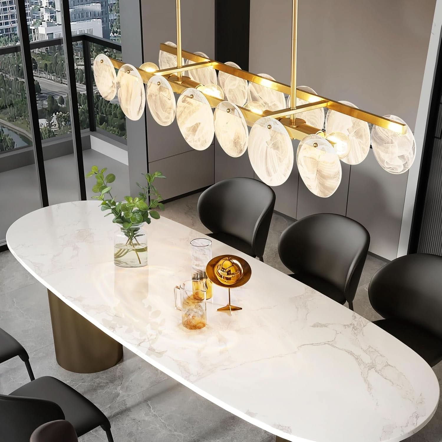 Gilded Rectangular Glass Chandelier 38.2 Inch Light