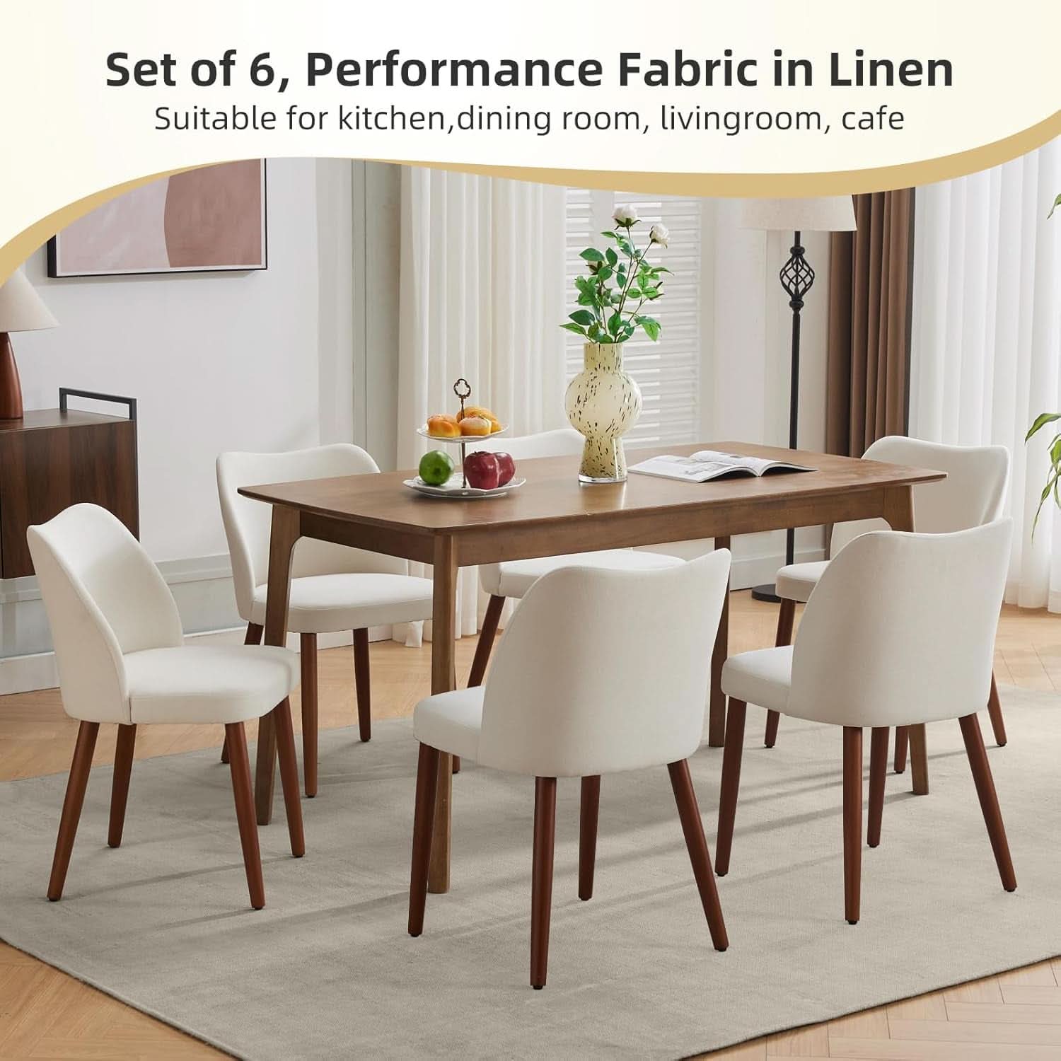 Cream White Upholstered Wooden Dining Chairs SetOf2