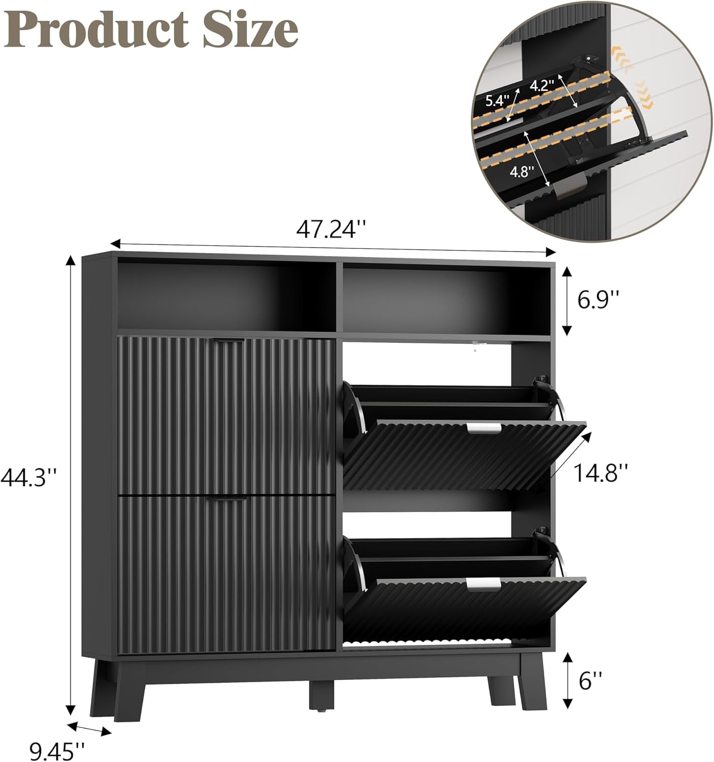 Matte Black UltraSlim Shoe Storage Cabinet Drawers