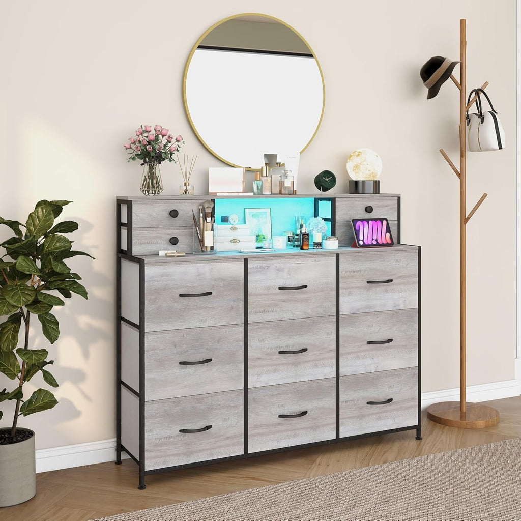 Charcoal Long Dresser With Integrated Power Outlets