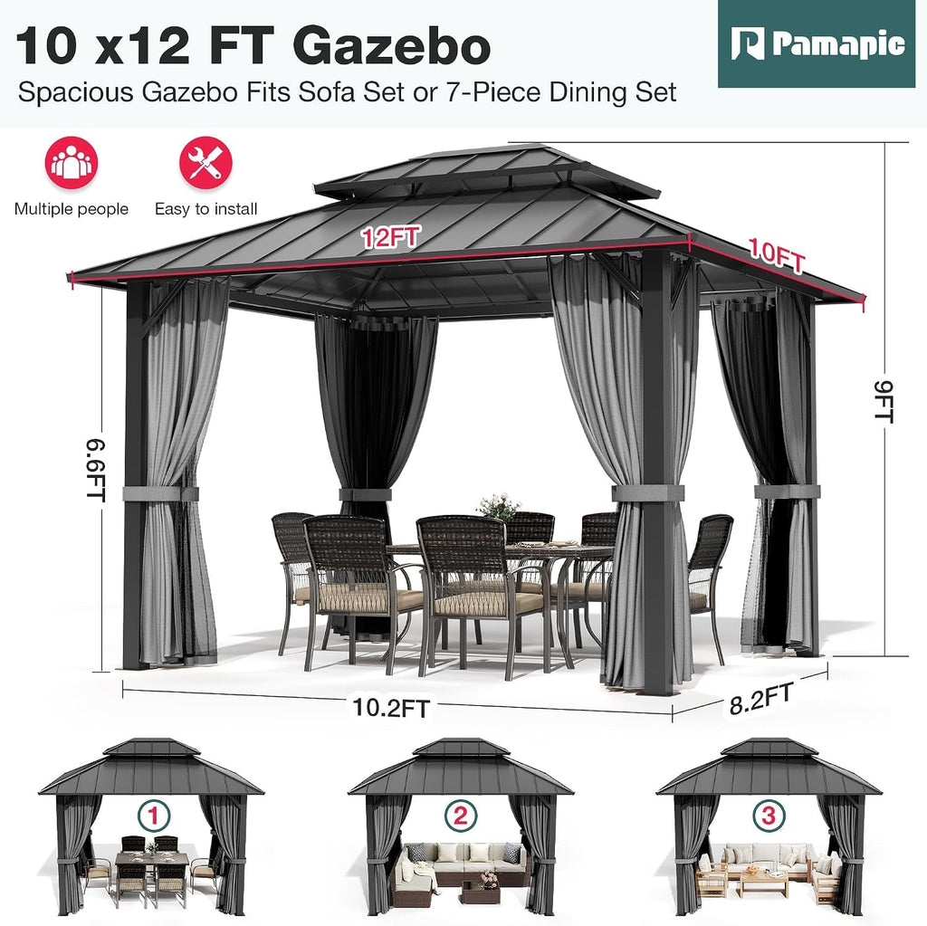 10x12 Galvanized Steel Hardtop Gazebo Aluminum Frame
