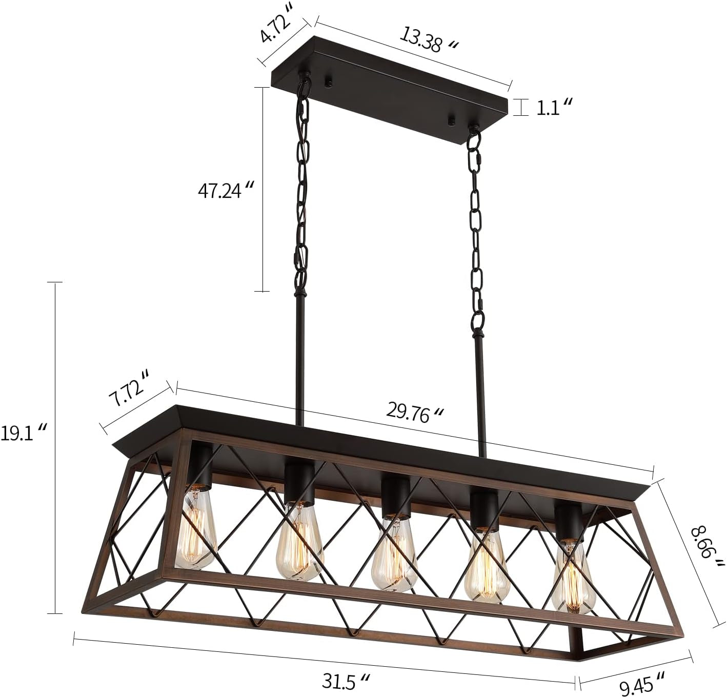 Farmhouse Bronze 5 Light Rectangular Dining Chandelier
