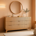 Natural Oak Fluted Textured Dresser With Nine Drawers