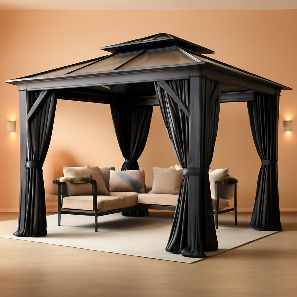 10X10FT Polycarbonate Gazebo With Rainproof Canopy