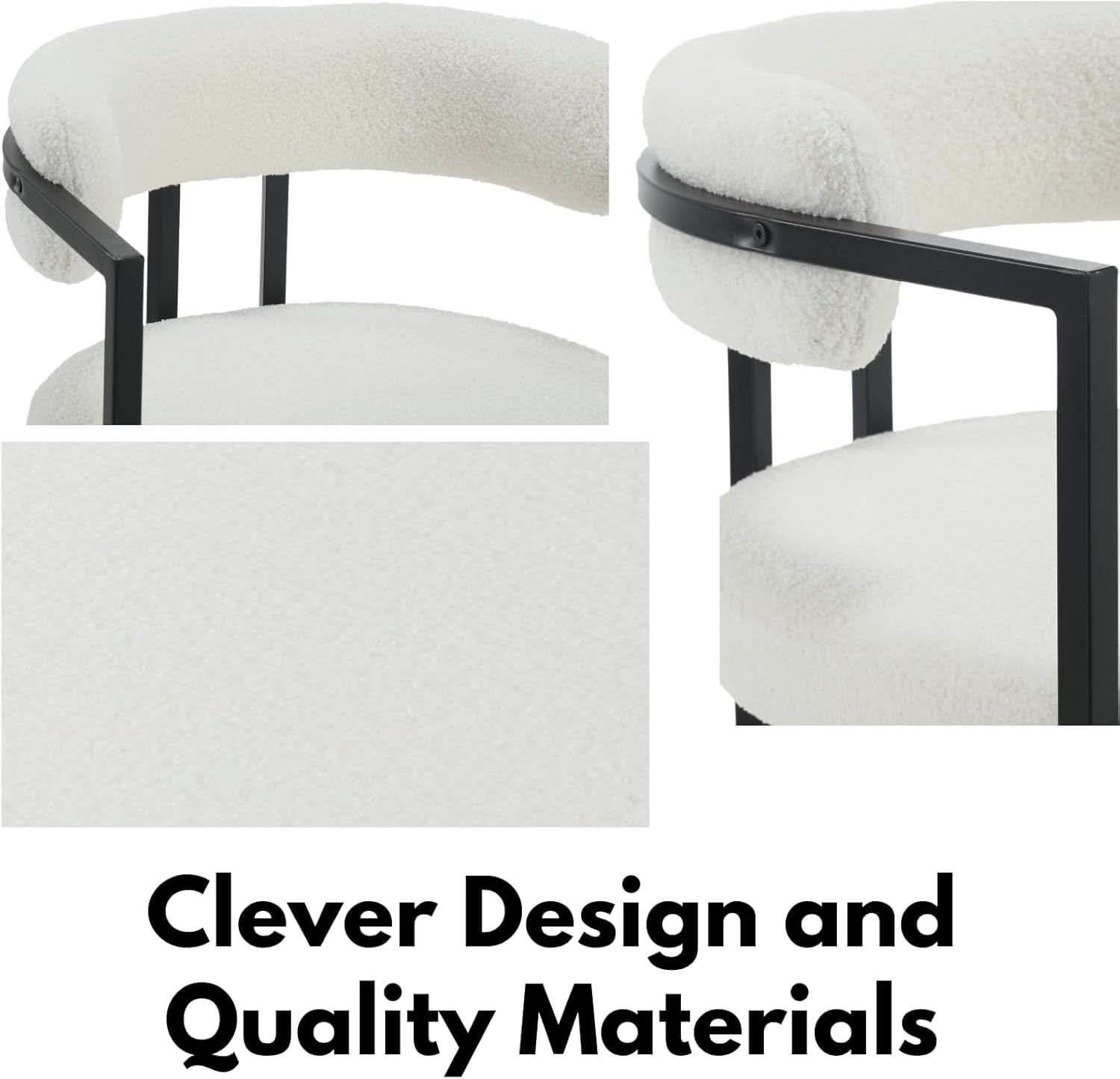 White Sherpa Upholstered Barrel Dining Chairs Pair