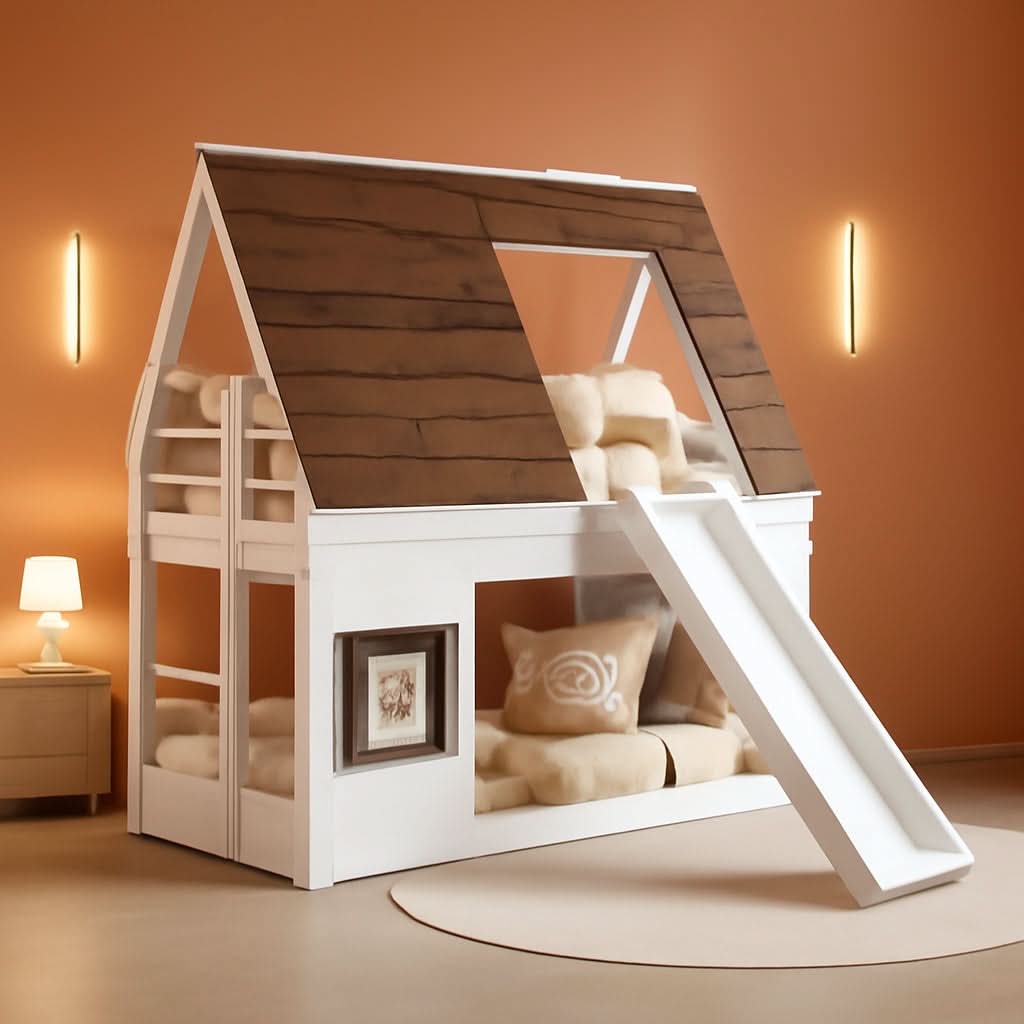 Twin Over Twin Bunk Bed With Slide For Kids Room Ready