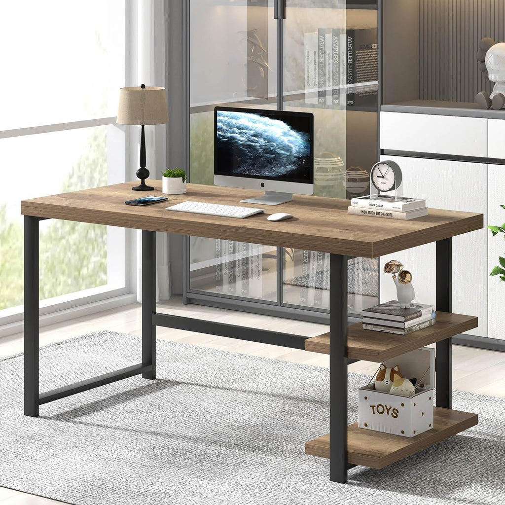 Rustic Oak Computer Desk With Industrial Grade Storage