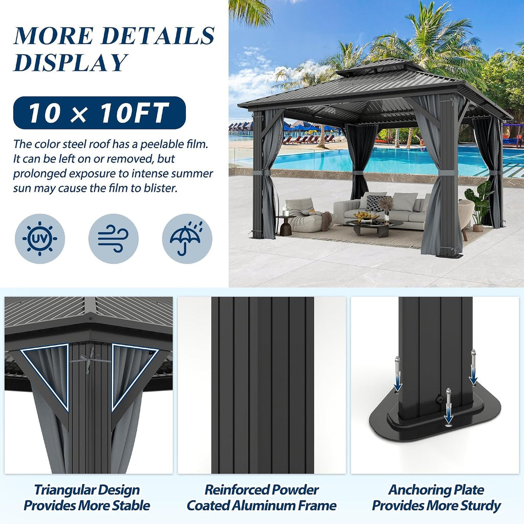 10x10 Outdoor Gazebo Weatherproof Privacy Curtains