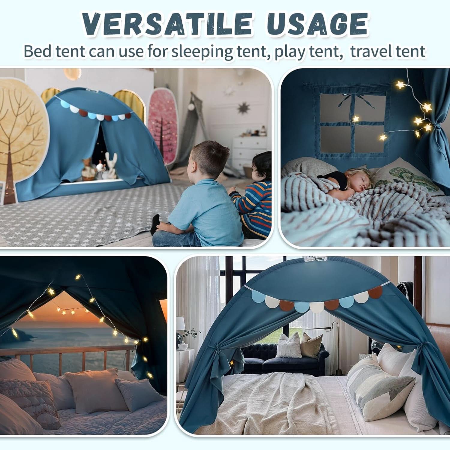 Mid night Blue Jean Twin Bed Tent For Kids Privacy Canopy